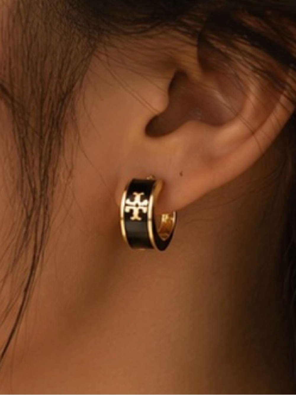 Obsidian Noir Gold Luxe Huggie Earrings - Picture 2 of 4